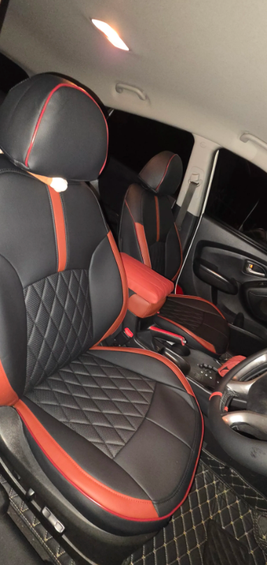 Black and red quilted custom seat covers
