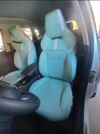 Sage green and lilac custom seat covers