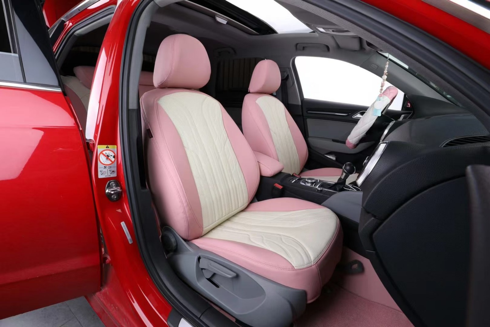 Pink and ivory custom seat covers